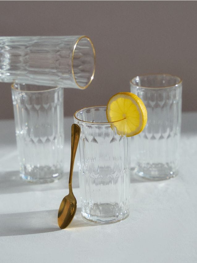 Sinsay - Pahare decorative cu textură și margine aurie 4 pack - clear