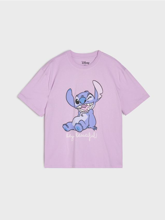Sinsay - Tricou din bumbac cu imprimeu Stitch - lavand