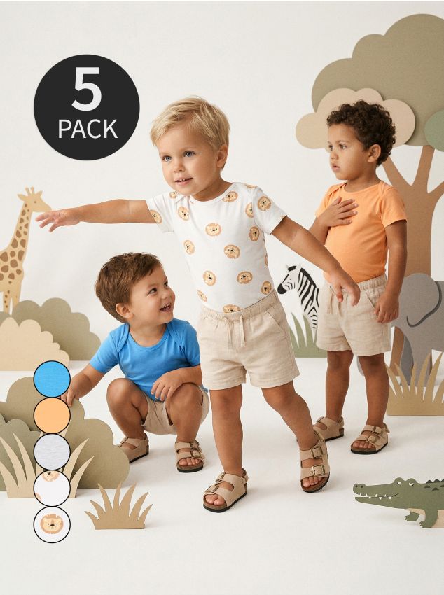 Sinsay - Body din bumbac cu motiv de leu 5 pack - crem