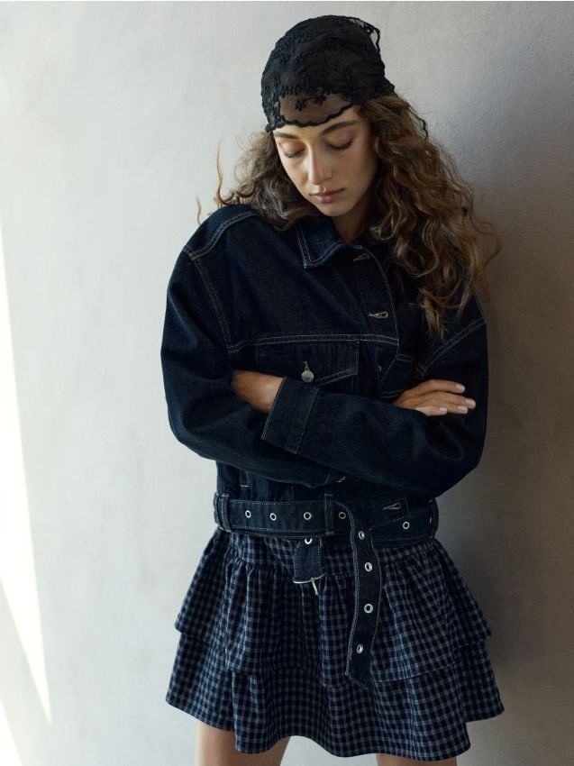 Sinsay - Jachetă din denim cu curea - albastru metalizat