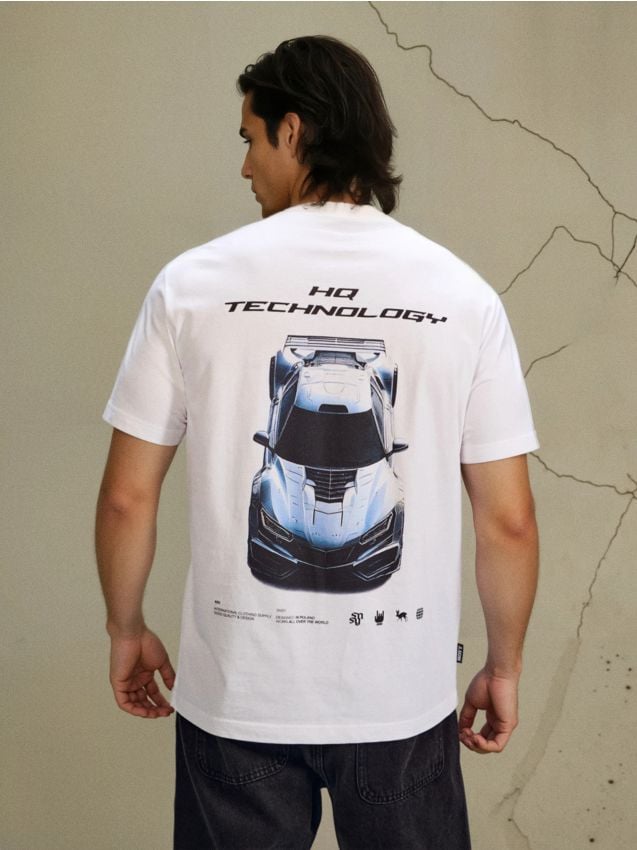 Sinsay - Tricou din bumbac cu imprimeu - alb