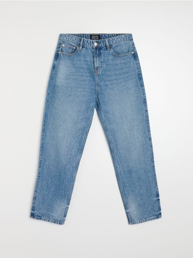 Sinsay - Jeansy loose fit z elektem sprania - niebieski