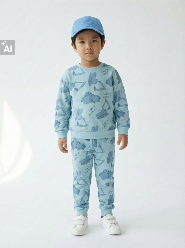 Sinsay - Hanorac cu imprimeu cu excavatoare - light blue