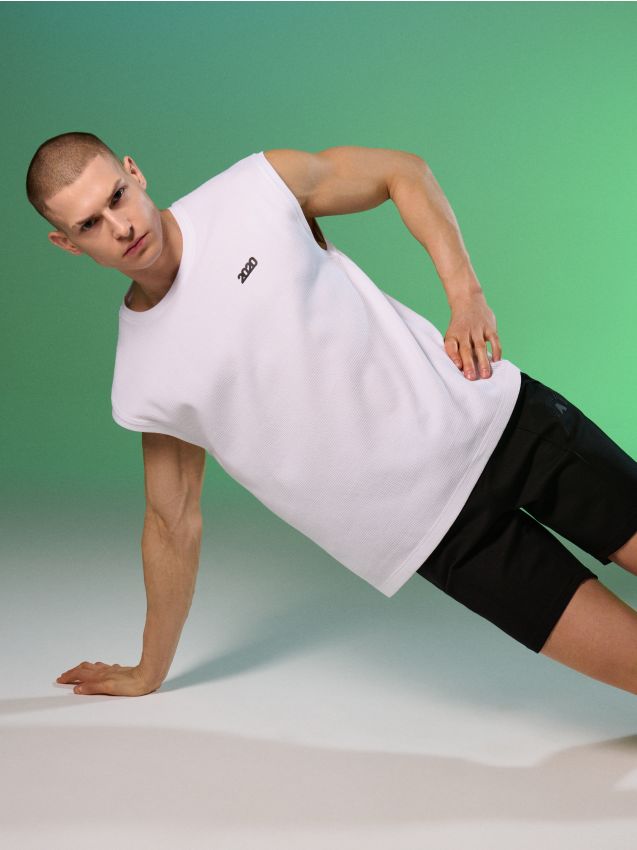 Sinsay - Tricou boxy din bumbac fără mâneci - alb