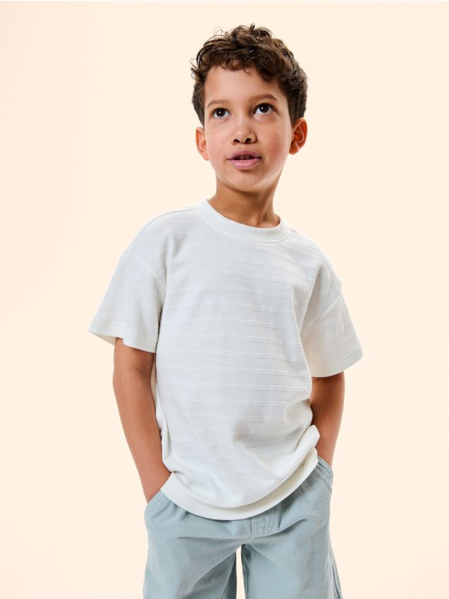 Sinsay - Tricou în dungi cu bumbac - crem