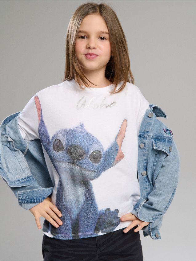 Sinsay - Tricou din bumbac cu imprimeu Lilo & Stitch - alb