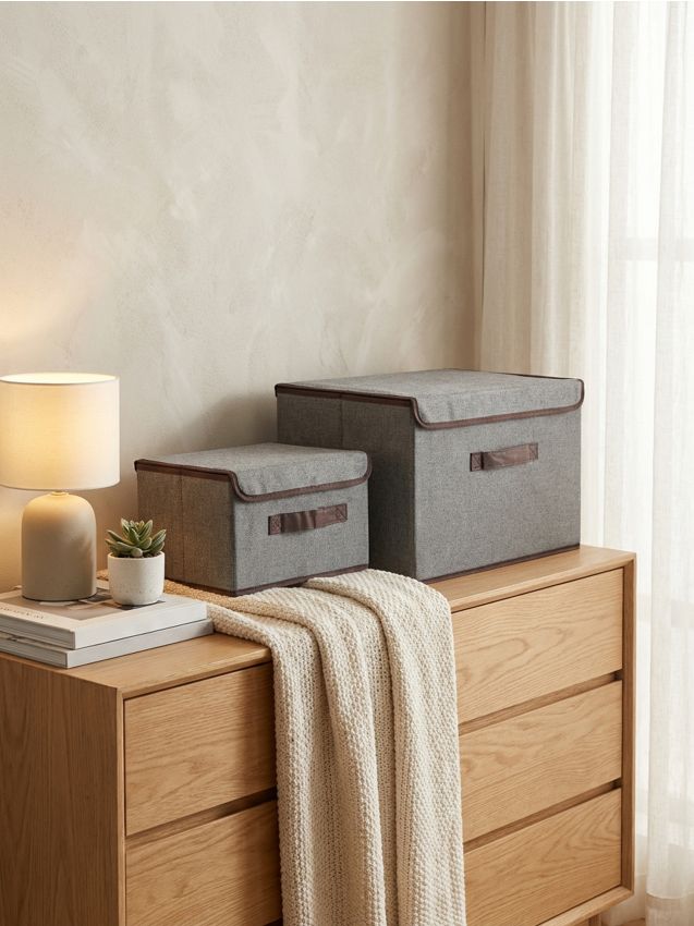 Sinsay - 2 pack cutii pliabile de depozitare cu mâner și capac - gri-închis