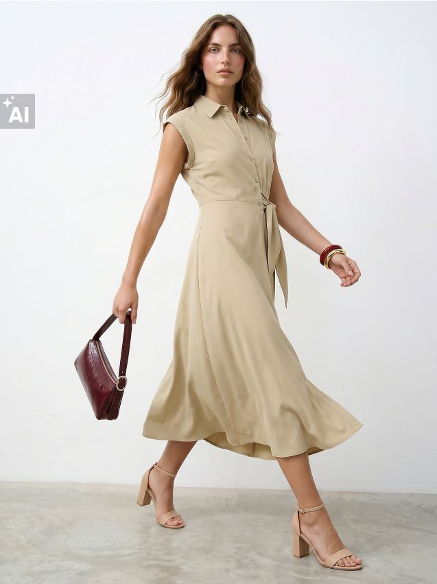 Sinsay - Rochie midi cu legătură decorativă cu vâscoză - verde-deschis