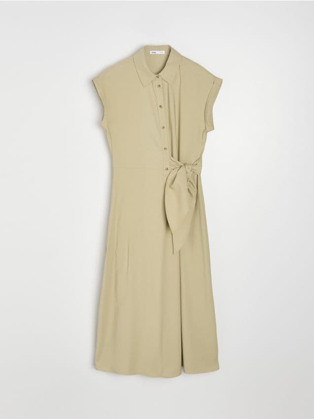 Abito midi con laccetto decorativo e viscosa - verde chiaro