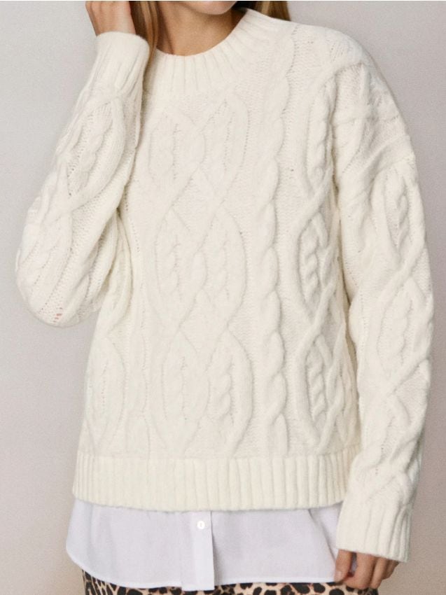 Sinsay - Pulover cu model decorativ, amestec de lână - crem