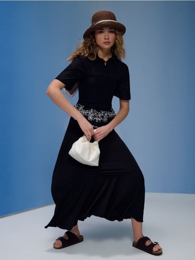 Sinsay - Fustă maxi cu fronseu asimetric - negru