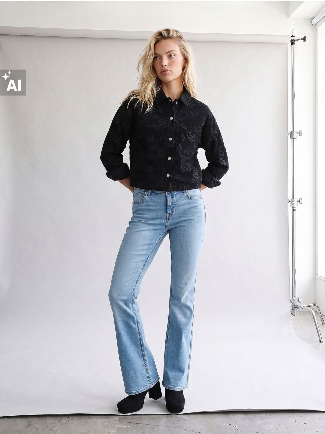 Sinsay - Cămașă croșetată cu motiv floral - negru