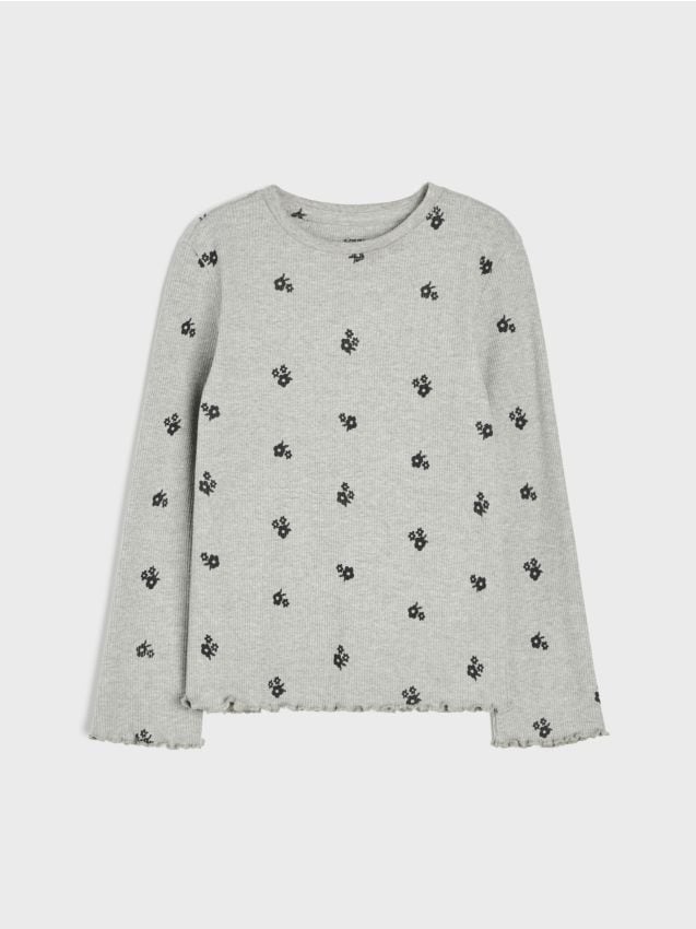 Sinsay - Tricou reiat cu mânecă lungă și imprimeu floral - gri-închis
