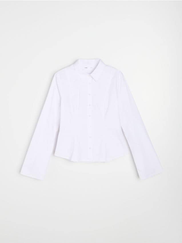 Sinsay - Cămașă simplă din bumbac slim fit - alb