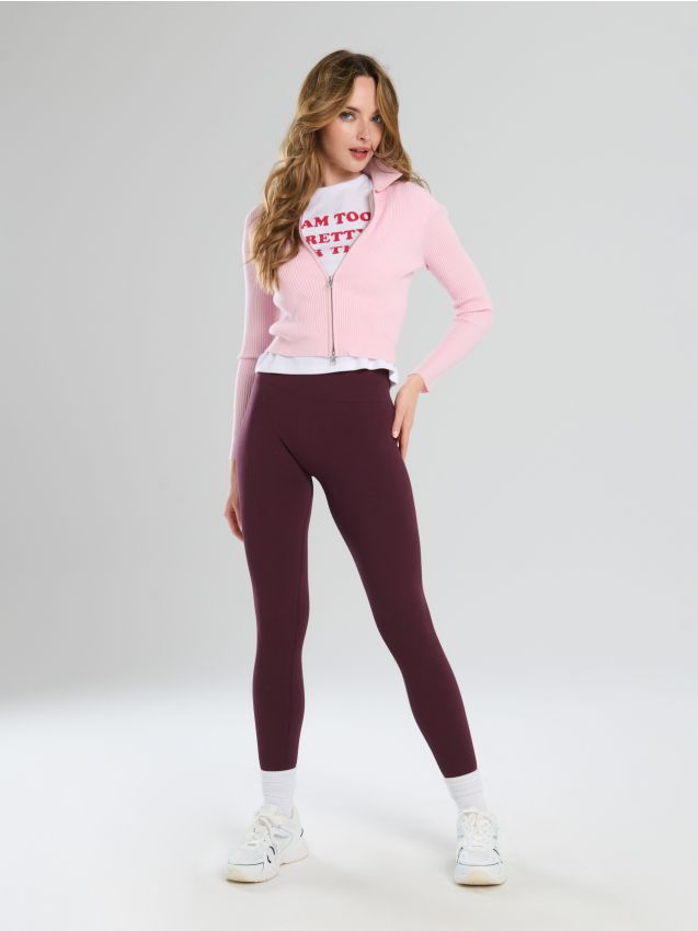 Sinsay - Rebrované legíny - burgundská červená