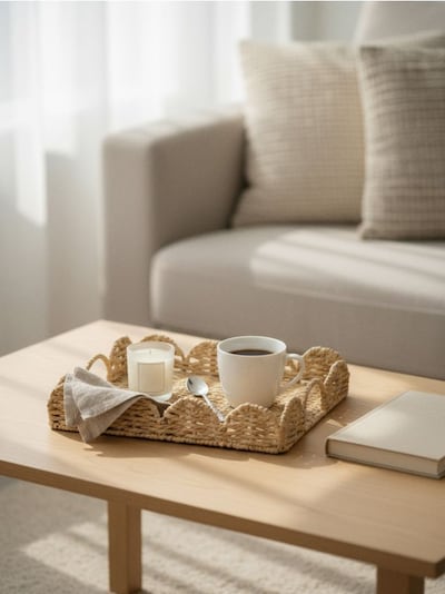 Pleciona taca dekoracyjna z uchwytami