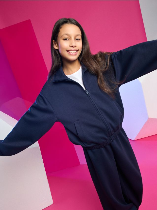 Sinsay - Basic mikina na zips s kapucňou - tmavomodrá