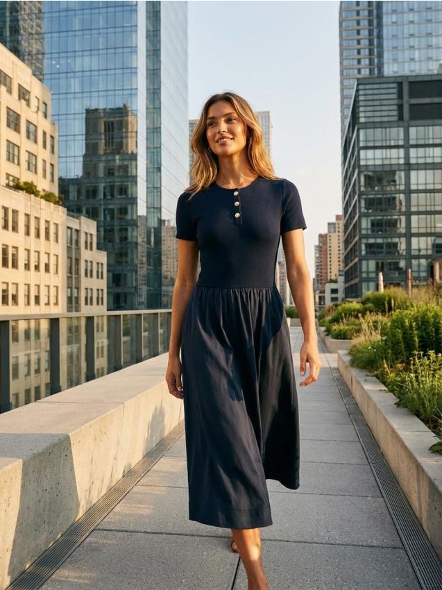 Sinsay - Rochie midi clasică cu buzunare - bleumarin