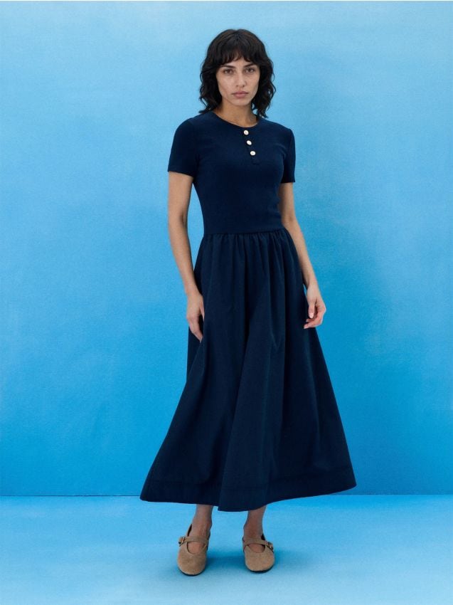 Sinsay - Rochie midi clasică cu buzunare - bleumarin