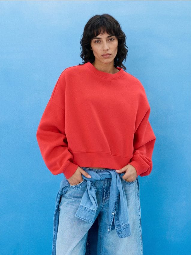 Sinsay - Hanorac basic cu guler rotund - roșu