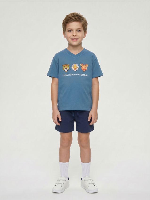 Sinsay - Tricou din bumbac cu imprimeu FIFA World Cup - Gri-albăstrui