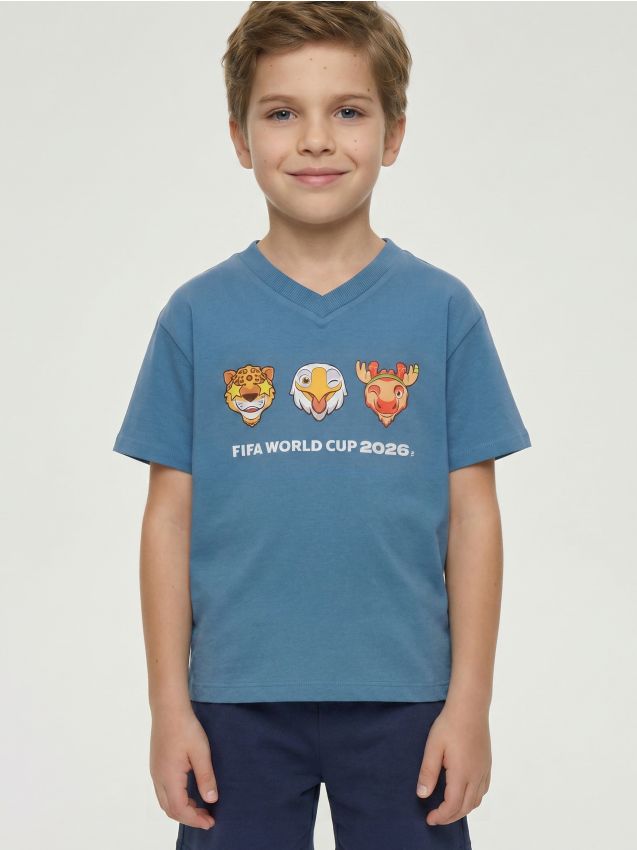 Sinsay - Tricou din bumbac cu imprimeu FIFA World Cup - Gri-albăstrui