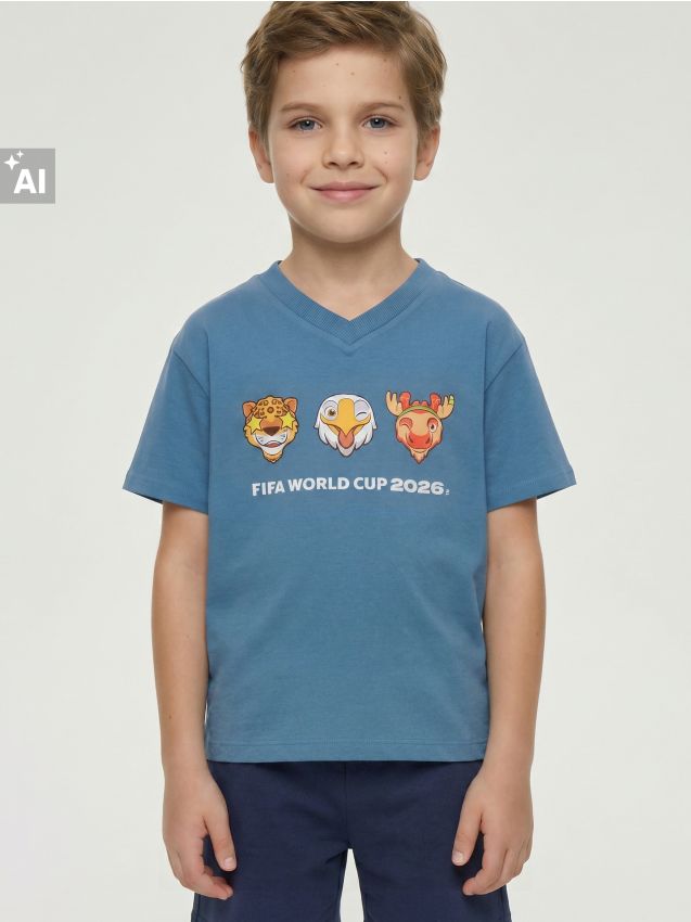 Sinsay - Tricou din bumbac cu imprimeu FIFA World Cup - Gri-albăstrui