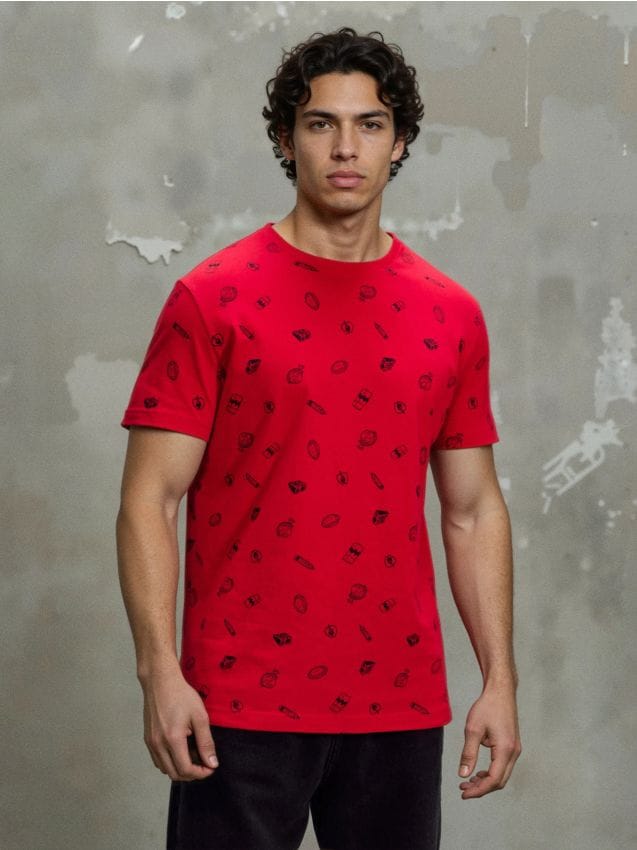 Sinsay - Tricou din bumbac cu model - roșu