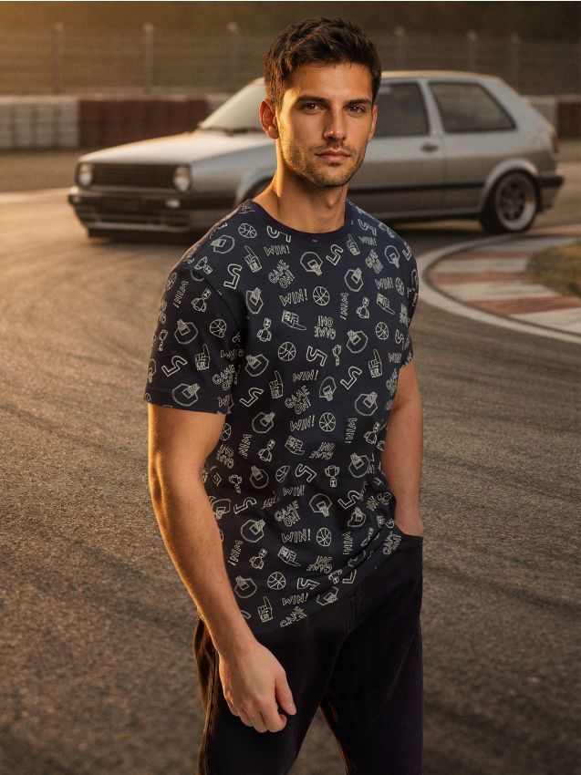 Sinsay - Tricou din bumbac cu model - bleumarin