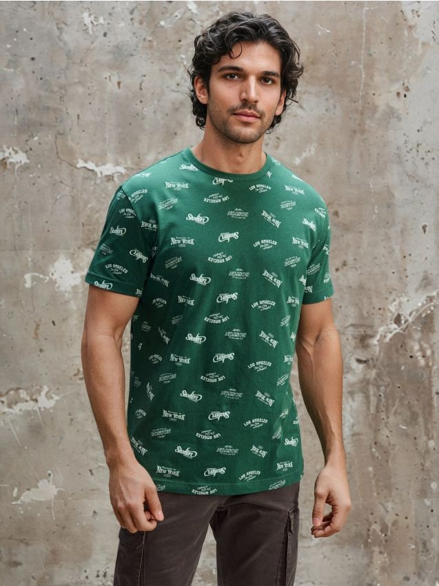 Sinsay - Tricou din bumbac cu model - verde