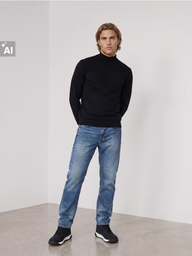 Sinsay - Blugi regular fit cu efect de prespălare - albastru