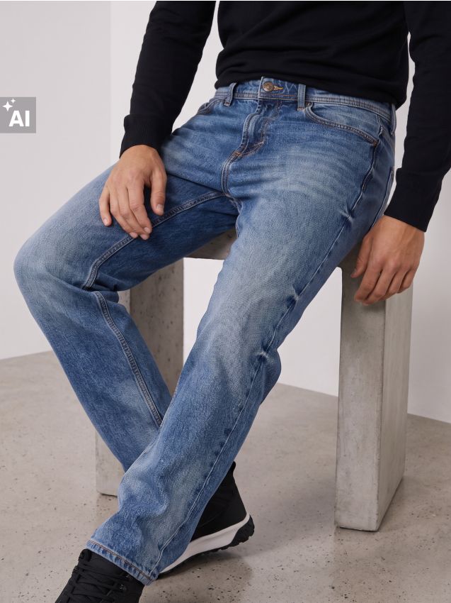Sinsay - Blugi regular fit cu efect de prespălare - albastru