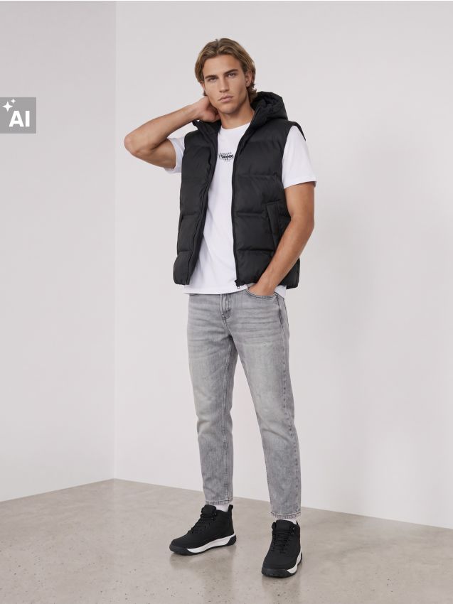Sinsay - Blugi regular fit cu efect de prespălare - gri