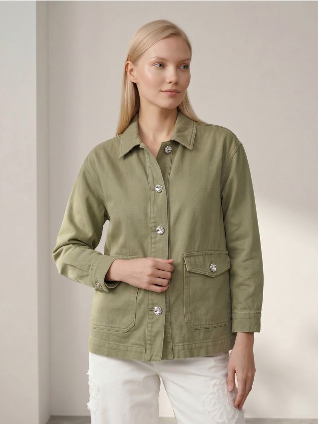 Giacca di jeans con bottoni decorativi - verde