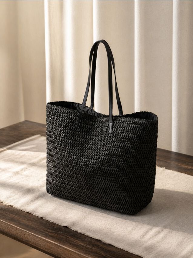 Sinsay - Geantă shopper împletită pentru umăr - negru