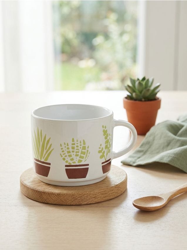 Tazza con motivo di cactus - bianco