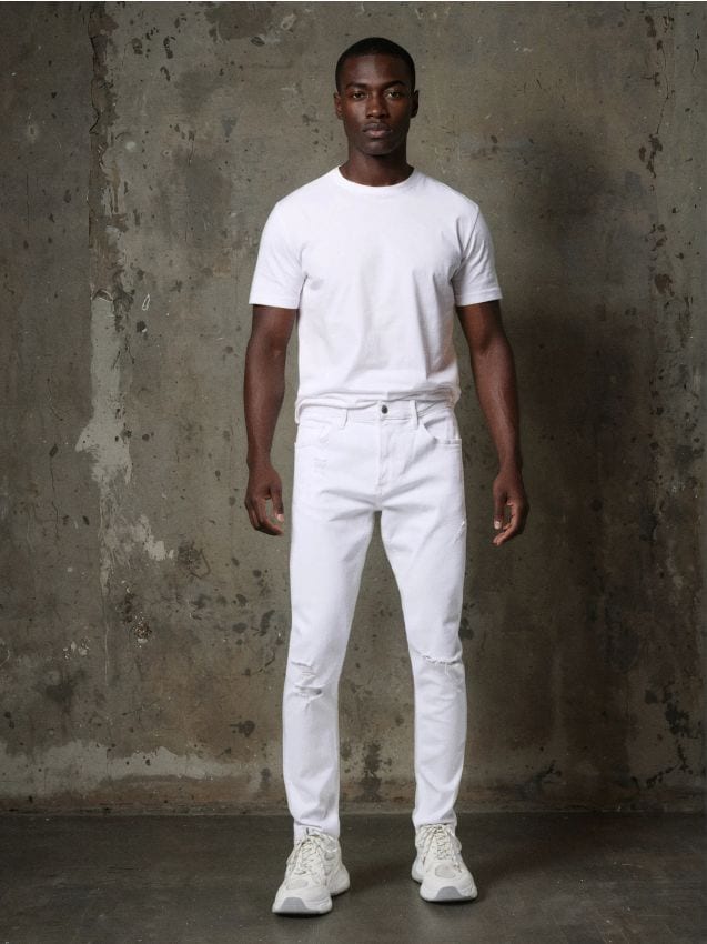 Sinsay - Blugi slim fit cu rupturi - alb