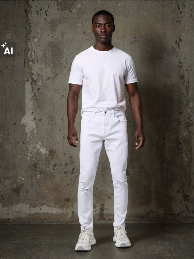 Sinsay - Blugi slim fit cu rupturi - alb