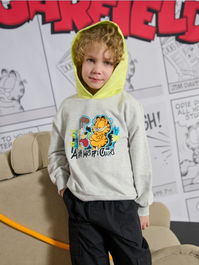 Sinsay - Mikina s kapucňou Garfield - svetlošedá