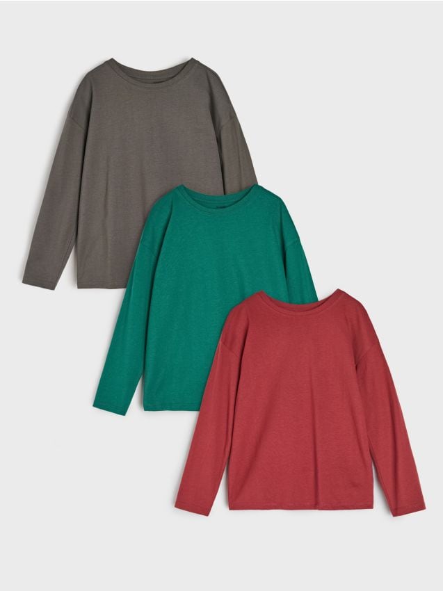 Sinsay - Balenie 3 tričiek s dlhými rukávmi - bordová