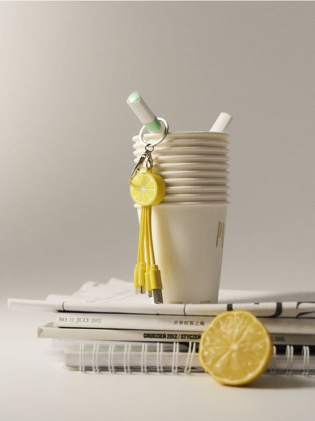 Sinsay - Breloc cu cabluri de încărcare cu motiv de lămâie - galben