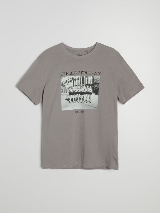 Sinsay - Bawełniana koszulka z nadrukiem - szary