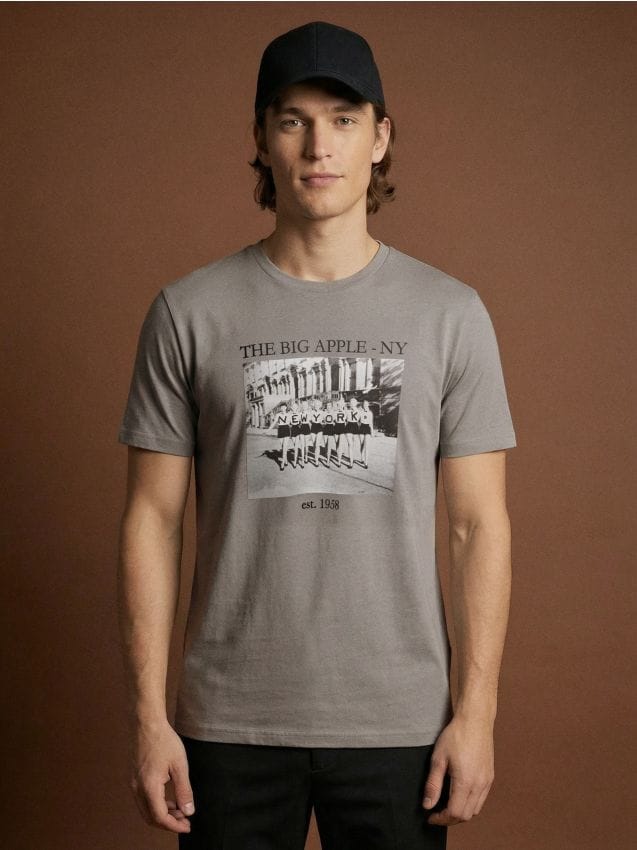 Sinsay - Tricou din bumbac cu imprimeu - gri-neutru