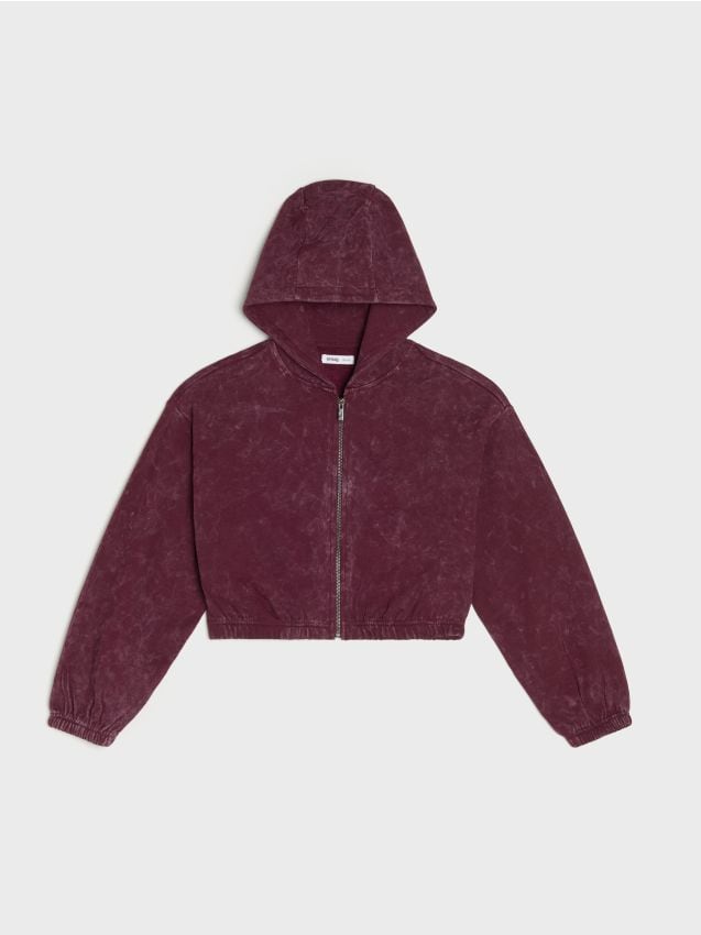 Sinsay - Mikina s kapucňou s opraným efektom - burgundská červená