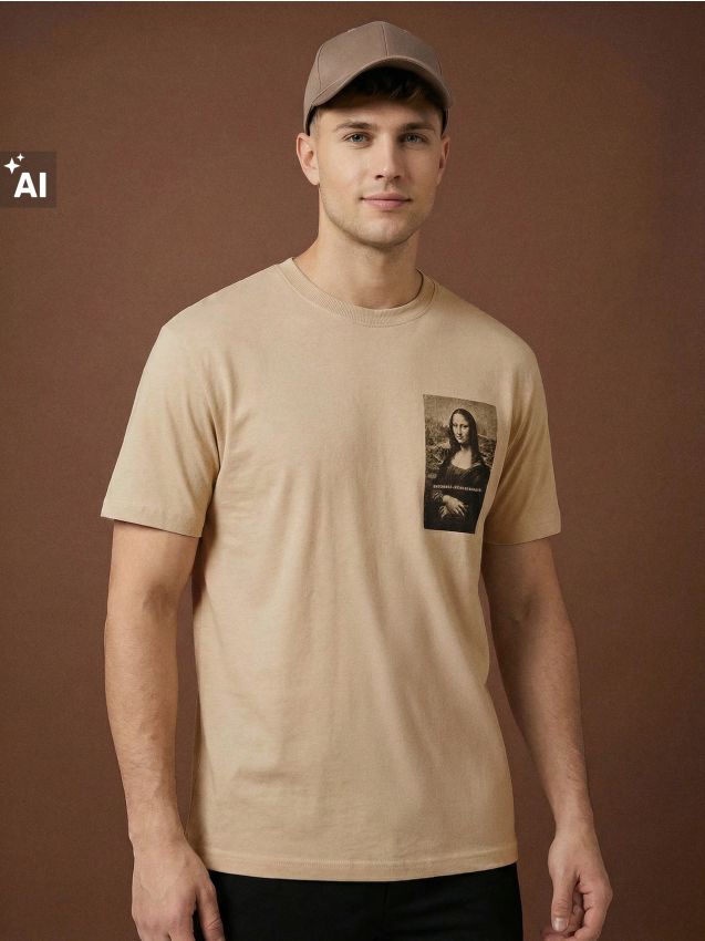 Sinsay - Tricou oversize din bumbac cu imprimeu - bej