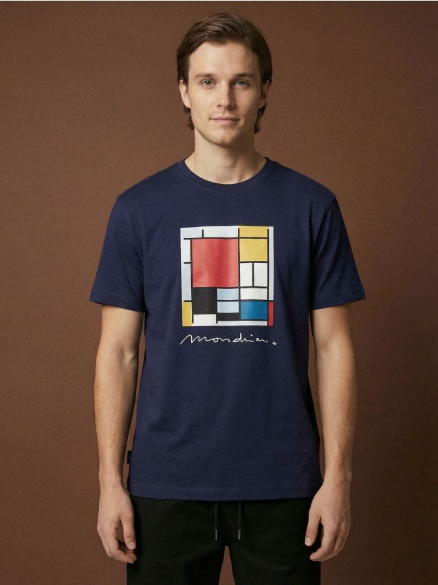 Sinsay - Tricou oversize din bumbac cu imprimeu - bleumarin