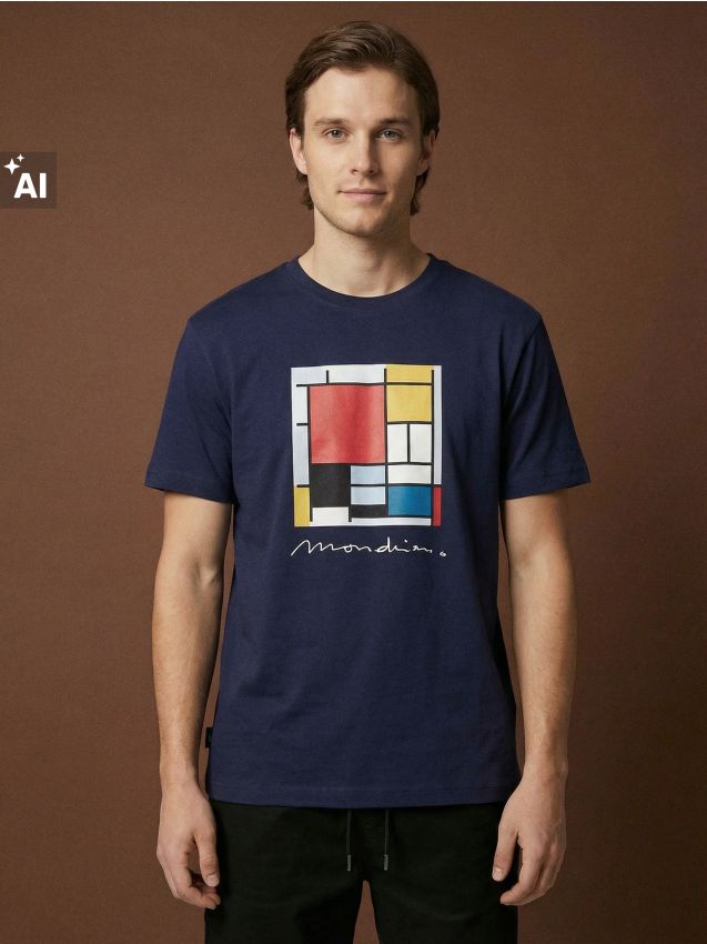 Sinsay - Tricou oversize din bumbac cu imprimeu - bleumarin