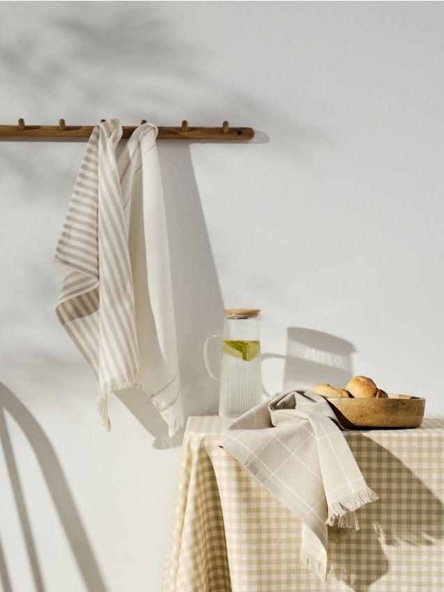 Set di strofinacci da cucina con frange 3 pack - beige