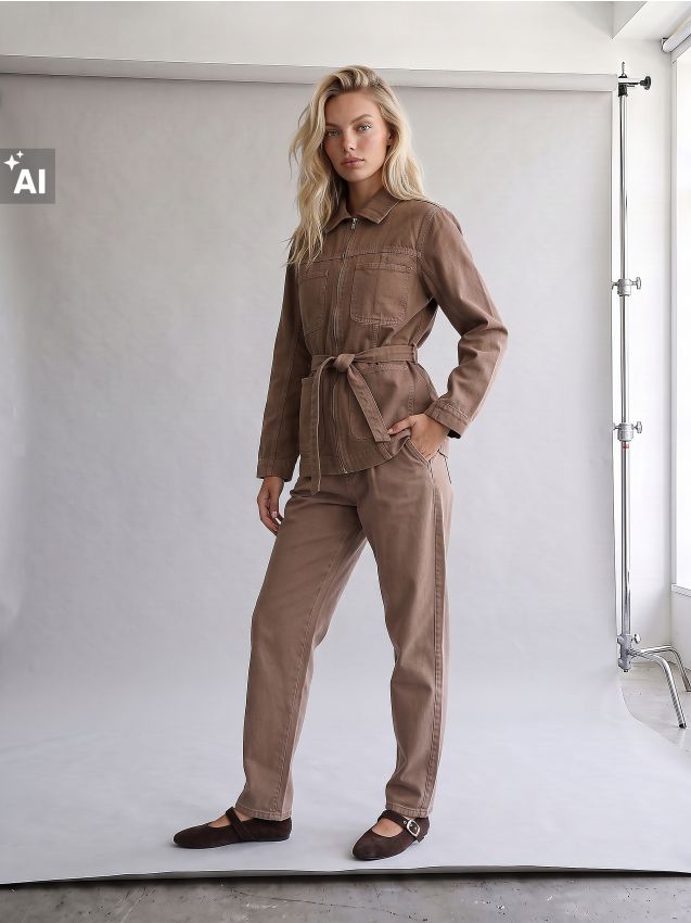 Sinsay - Jachetă din denim cu curea - bej