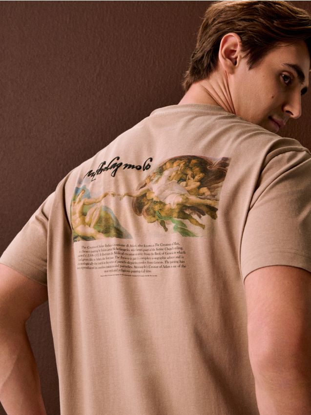 Sinsay - Tricou din bumbac cu imprimeu - bej